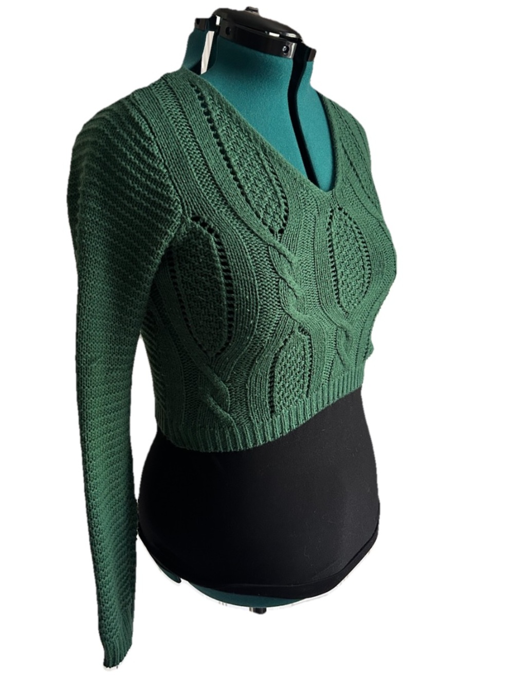 PrettyGuide Green Cable Knit Lace Up Back Crop Sweater Cottagecore Medium
